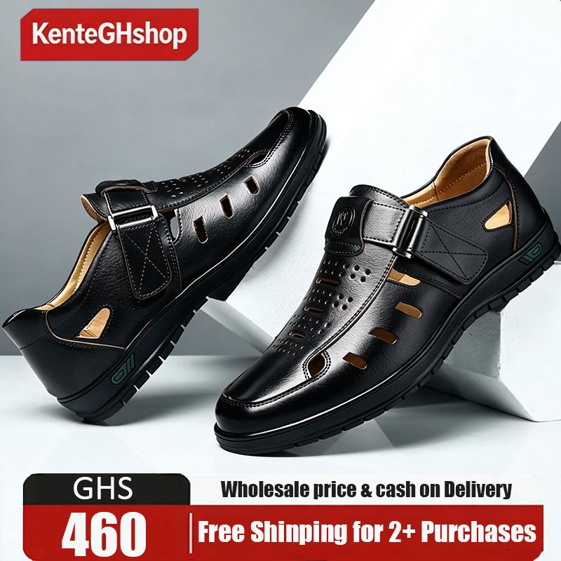 🔥Ghana - Men Black Leather Hollow Out Sandals🔥Free Shipping for 2+ Purchases-LB-SD-006