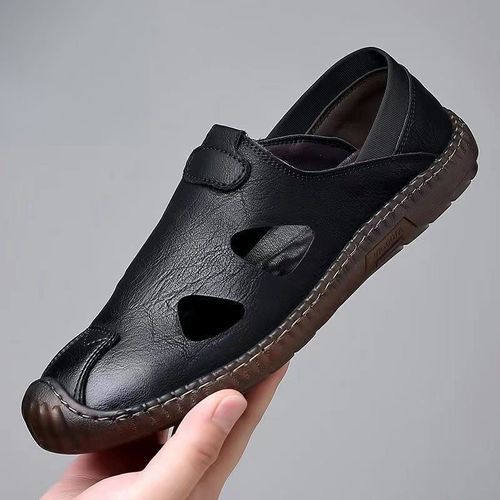 Summer breathable hole-shaped shoes with anti-slip and breathable leather for men
