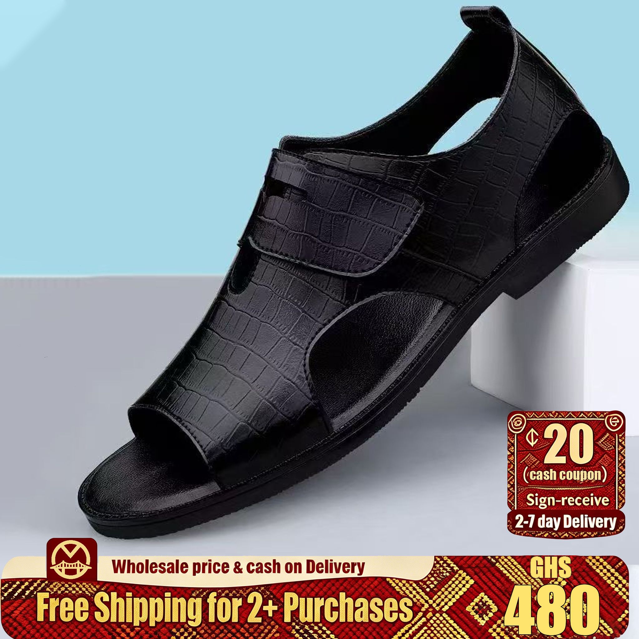 🔥Ghana -Black Buckle Crocodile Pattern Sandals🔥Free Shipping for 2+ Purchases-YML-CP-004
