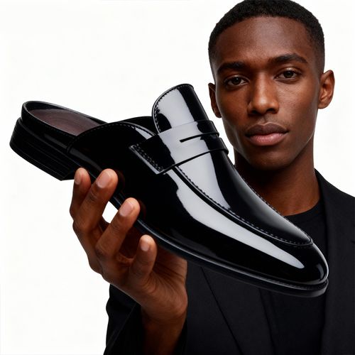 098Black British leather slippersYML-004