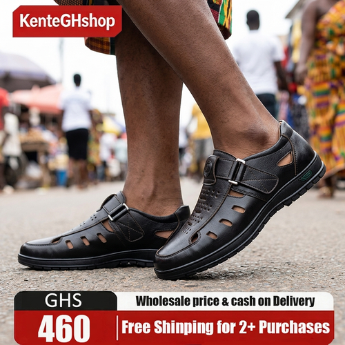 🔥Ghana - Men Black Leather Hollow Out Sandals🔥Free Shipping for 2+ Purchases-LB-SD-006
