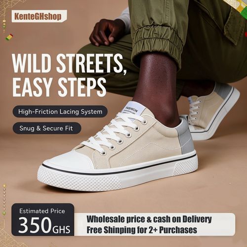 🔥Ghana - Men Beige Canvas Low Top Sneakers🔥Free Shipping for 2+ Purchases-LB-CAS-010