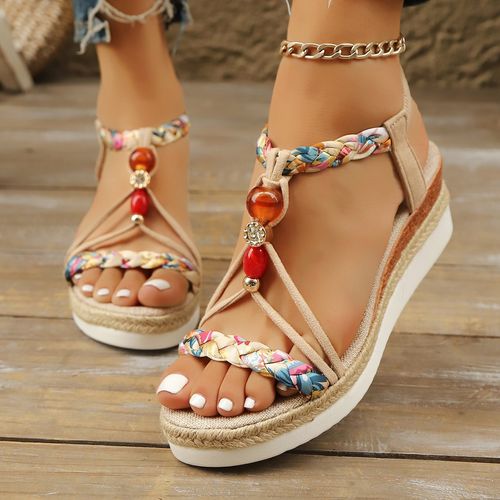 Fashionable high heels, thick-soled women's hemp rope woven sandals