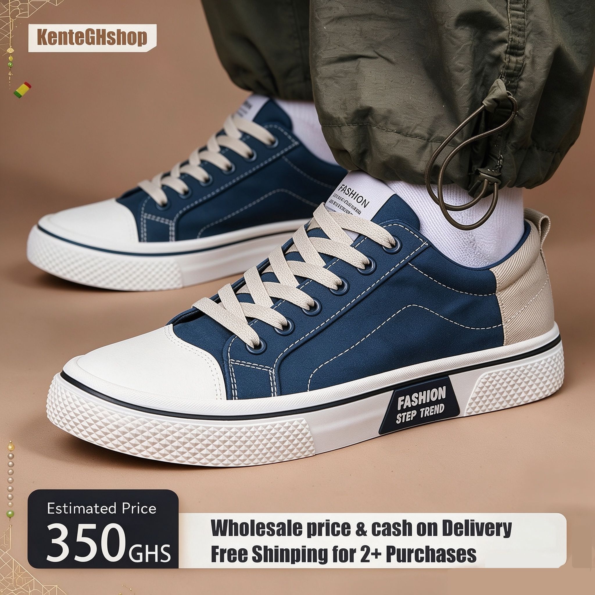 🔥Ghana - Navy Blue Canvas Low Top Sneakers🔥Free Shipping for 2+ Purchases-LB-0010