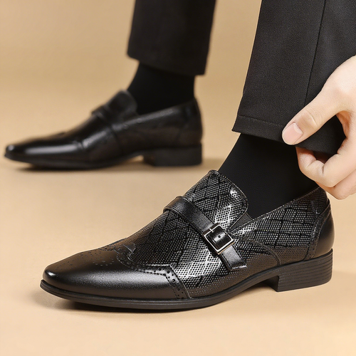 New style men's business leather shoes with square toe and slip-on design for men