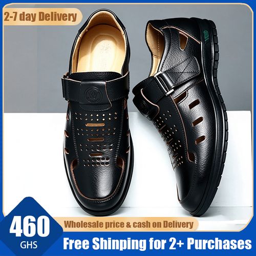 🔥Ghana - Men Black Leather Hollow Out Sandals🔥Free Shipping for 2+ Purchases-LB-SD-006