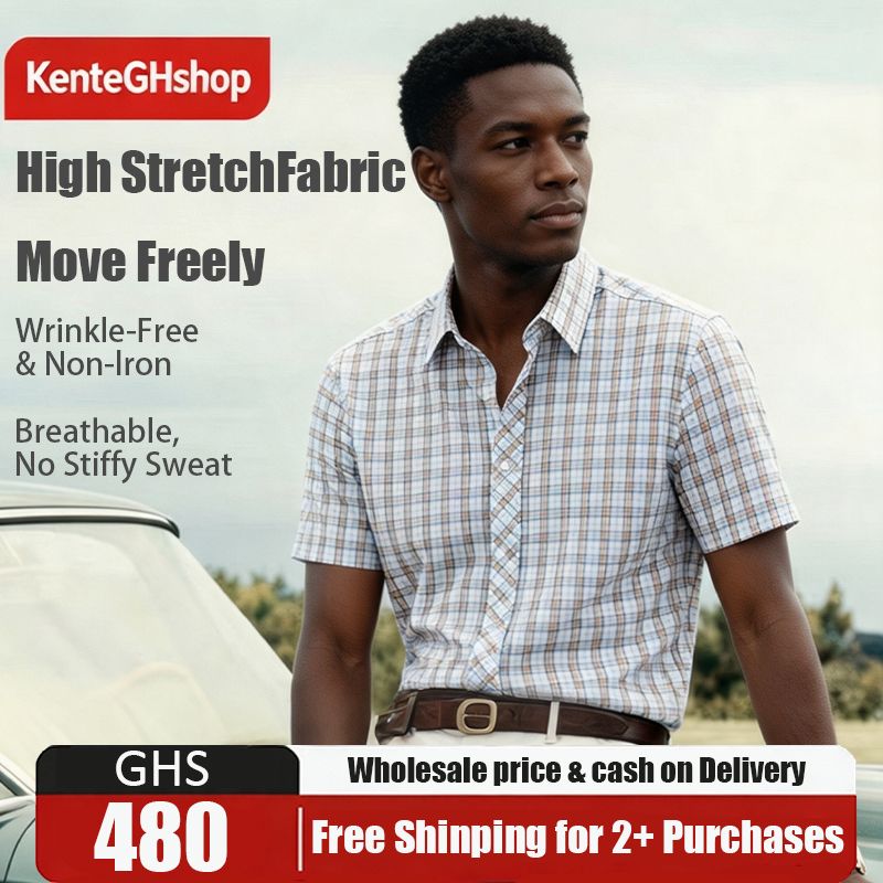 🔥Ghana - 200S 4-Ply Cotton Blue Brown Plaid Short Sleeve Shirt🔥Free Shipping for 2+ Purchases-LB-CY-002