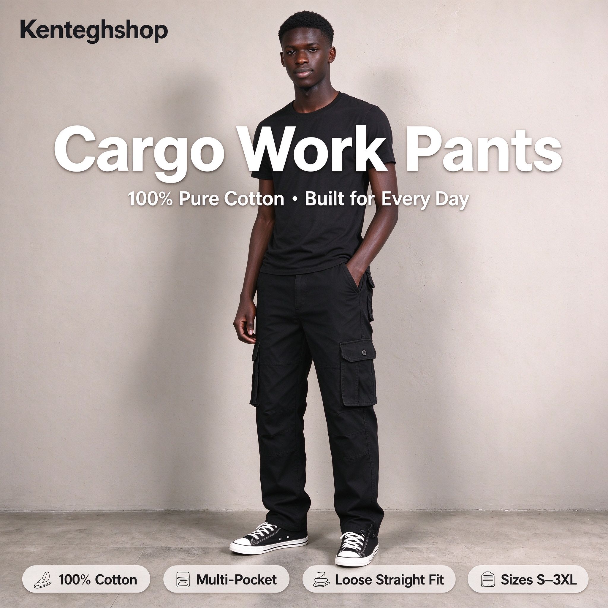 🔥Ghana - Black Multi-Pocket Cotton Cargo Work Pants🔥Free Shipping for 2+ Purchases-NZ-004