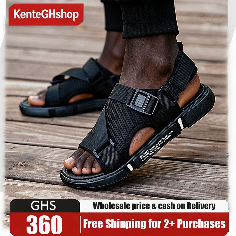 🔥Ghana - Men Black Mesh Open Toe Sandals🔥Free Shipping for 2+ Purchases-LB-SD-008