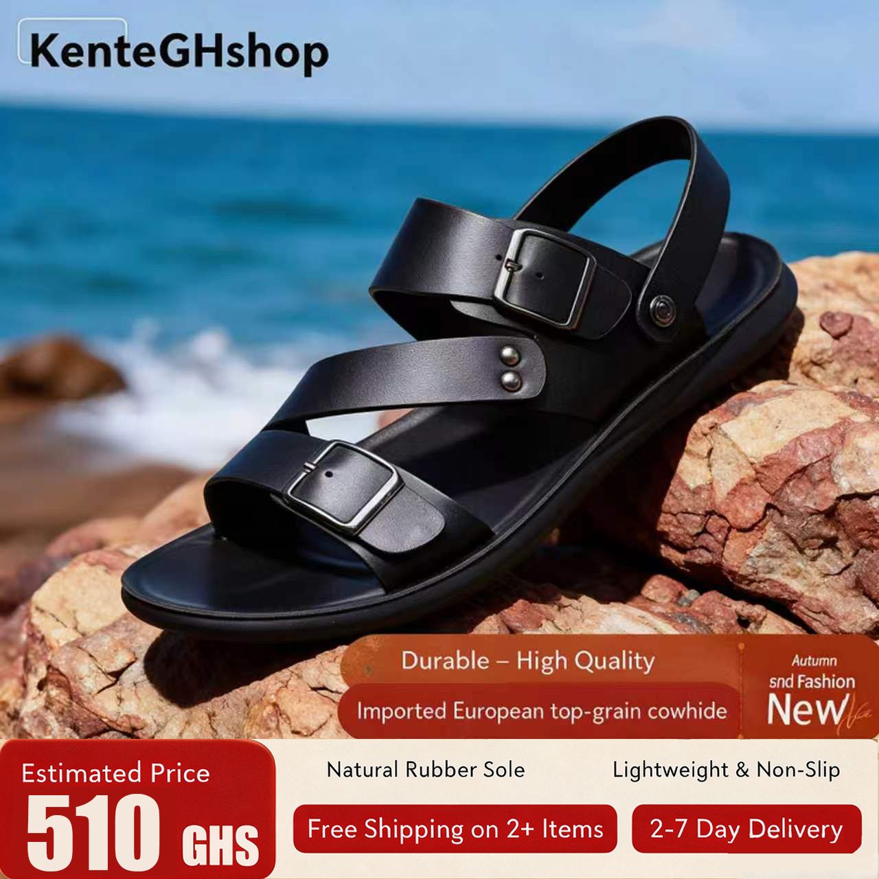 🔥Ghana - Men's Black Buckle Leather Sandals🔥Free Shipping for 2+ Purchases-LB-SD-001