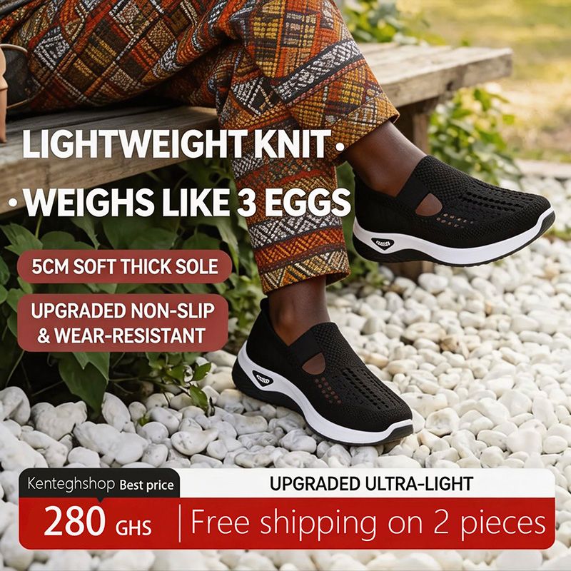 🔥Ghana - Black Mesh Slip-Ons Shoes🔥Free Shipping for 2+ Purchases-LB-WS-001