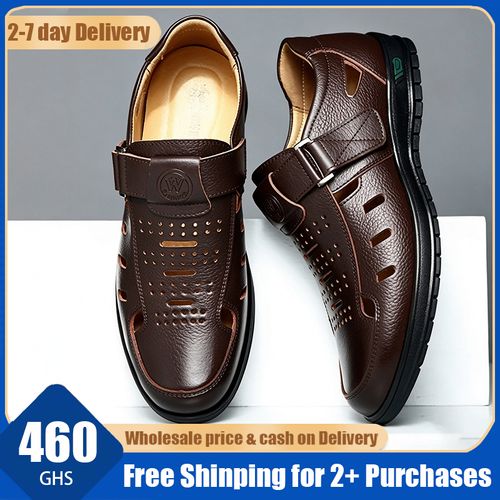 🔥Ghana - Men Brown Leather Hollow Out Sandals🔥Free Shipping for 2+ Purchases-LB-SD-0061