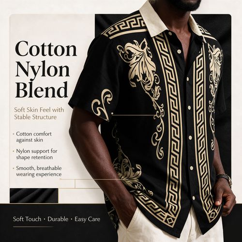 🔥Ghana - Black Gold Baroque Print Short Sleeve Shirt🔥Free Shipping for 2+ Purchases-LB-TEE-003