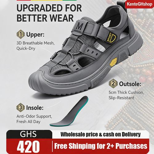 🔥Ghana - Men Grey Closed Toe Mesh Thick Sole Sandals🔥Free Shipping for 2+ Purchases-LB-SD-0071
