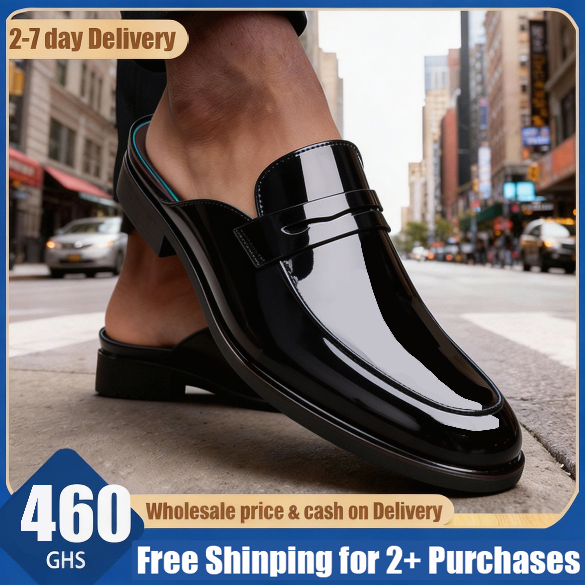 🔥Ghana - Mirror-Polished Leather Mules 🔥Free Shipping for 2+ YML-004