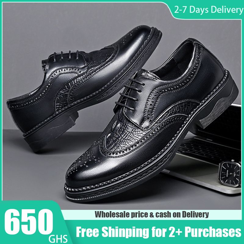 🔥Ghana - Imported Shoes and Clothing Wholesale 🔥Free Shipping for 2+ Purchases Black leather shoes with special texture, model DW026