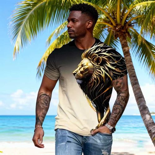 Men's Lion Graphic T-Shirt Summer Fashion Tee Top Shirt Design T-Shirts Summer Short Sleeve Lion T-Shirt
