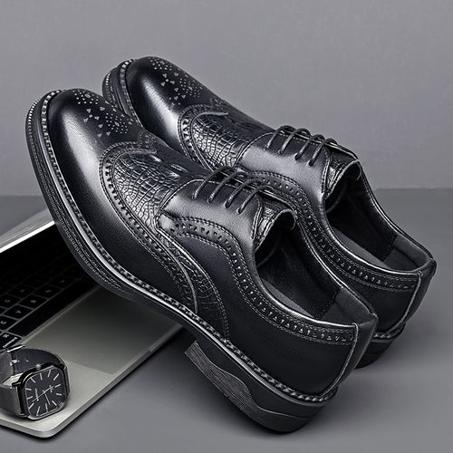 0903Black leather shoes with special texture, model DW026