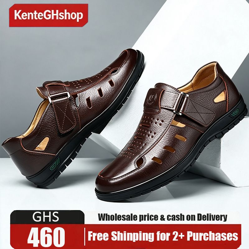 🔥Ghana - Men Brown Leather Hollow Out Sandals🔥Free Shipping for 2+ Purchases-LB-SD-0061