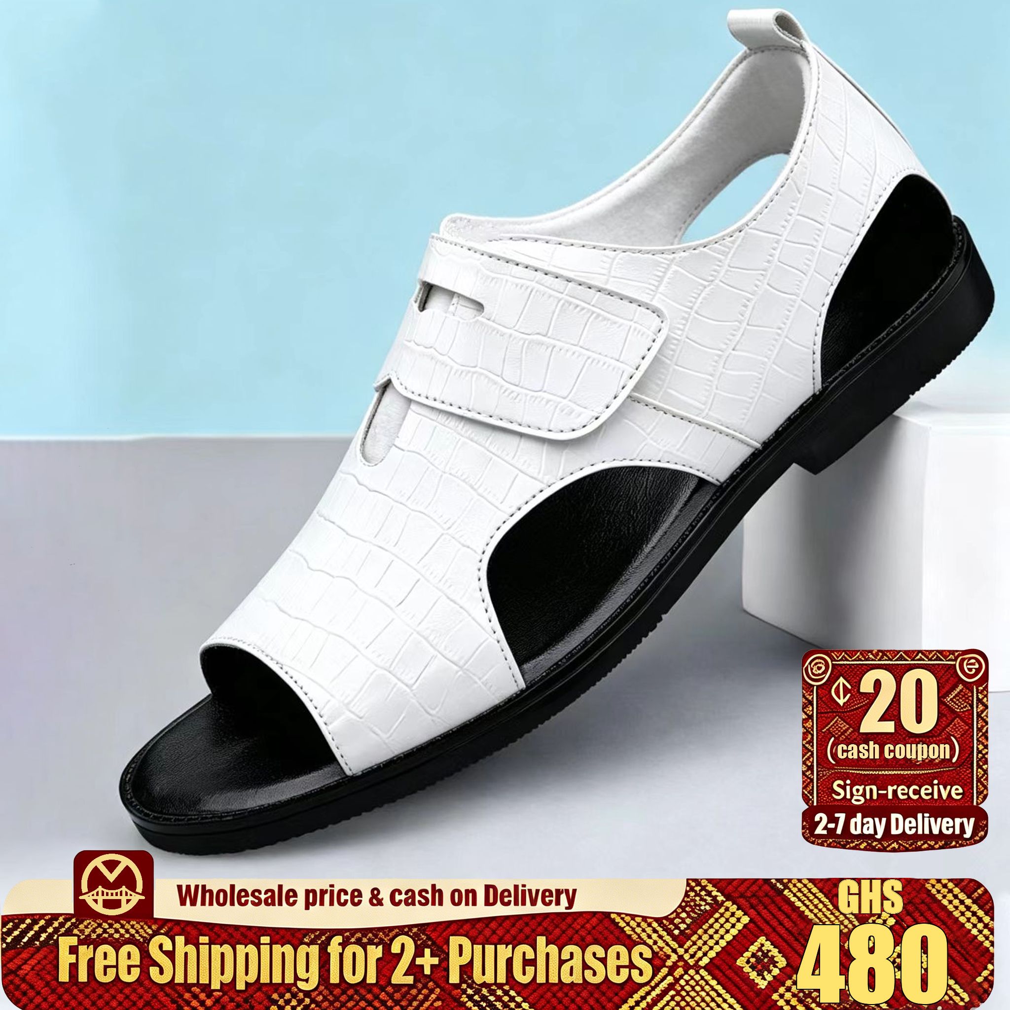 🔥Ghana -White Buckle Crocodile Pattern Sandals🔥Free Shipping for 2+ Purchases-YML-CP-003
