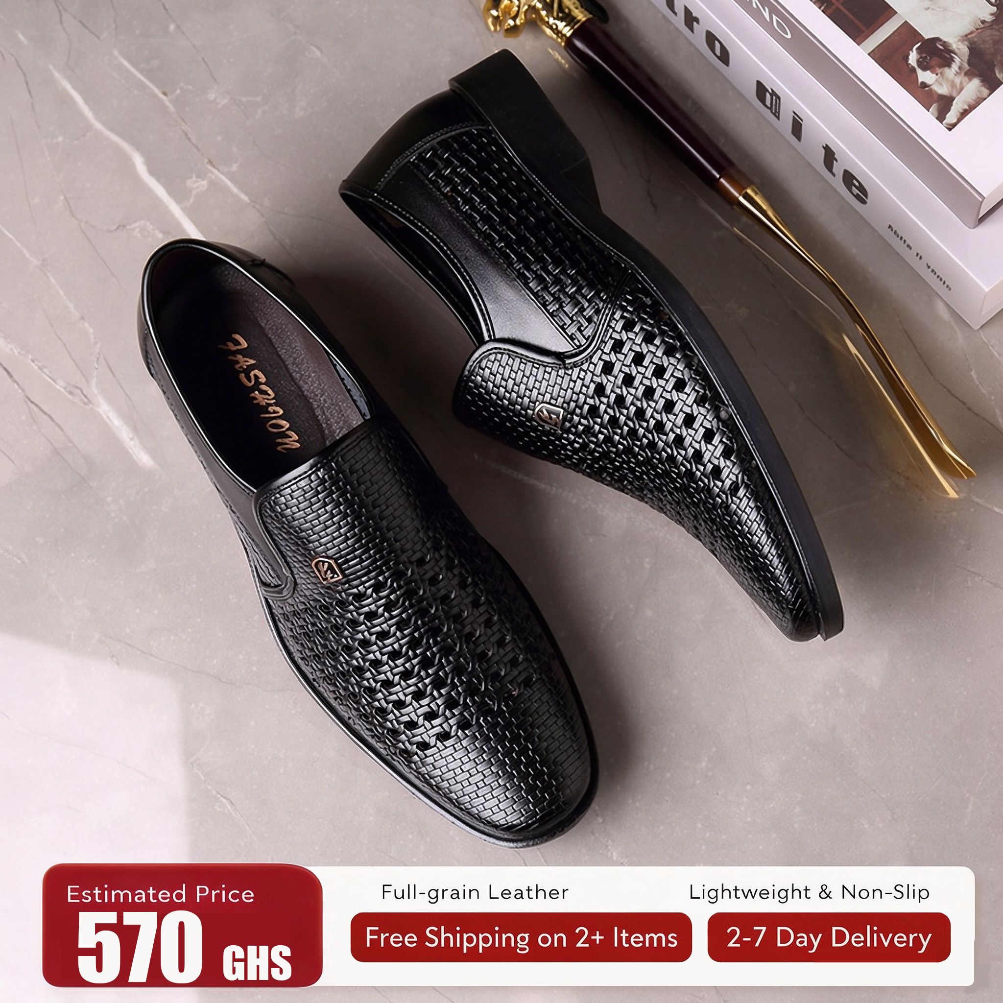 🔥Ghana - Top Grain Leather Woven Hollow Slip-On Shoes🔥Free Shipping for 2+ Purchases-LB-SD-013