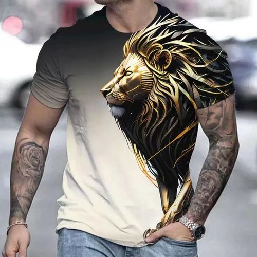 Men's Lion Graphic T-Shirt Summer Fashion Tee Top Shirt Design T-Shirts Summer Short Sleeve Lion T-Shirt