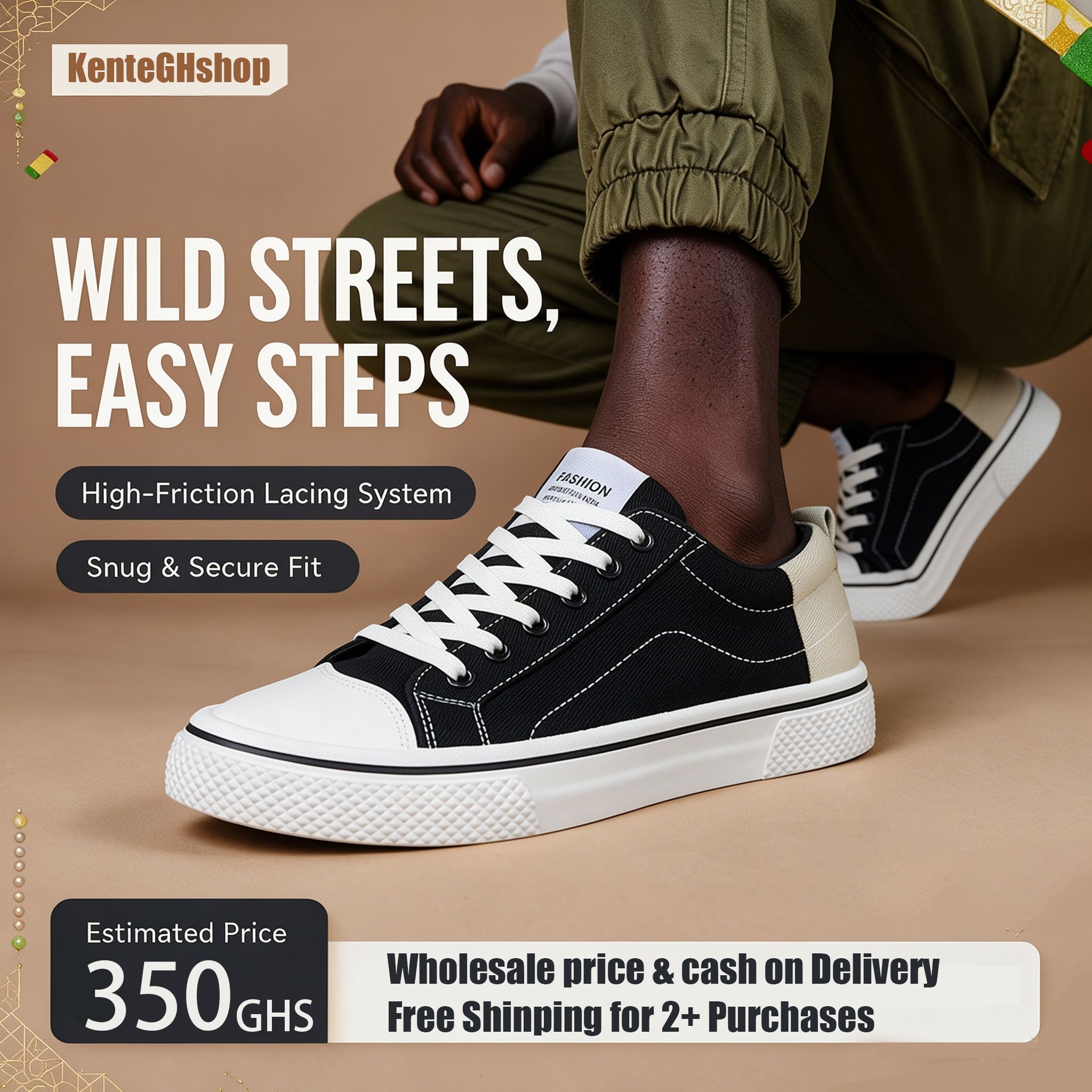 🔥Ghana - Men White and black canvas shoes🔥Free Shipping for 2+ Purchases-LB-CAS-009