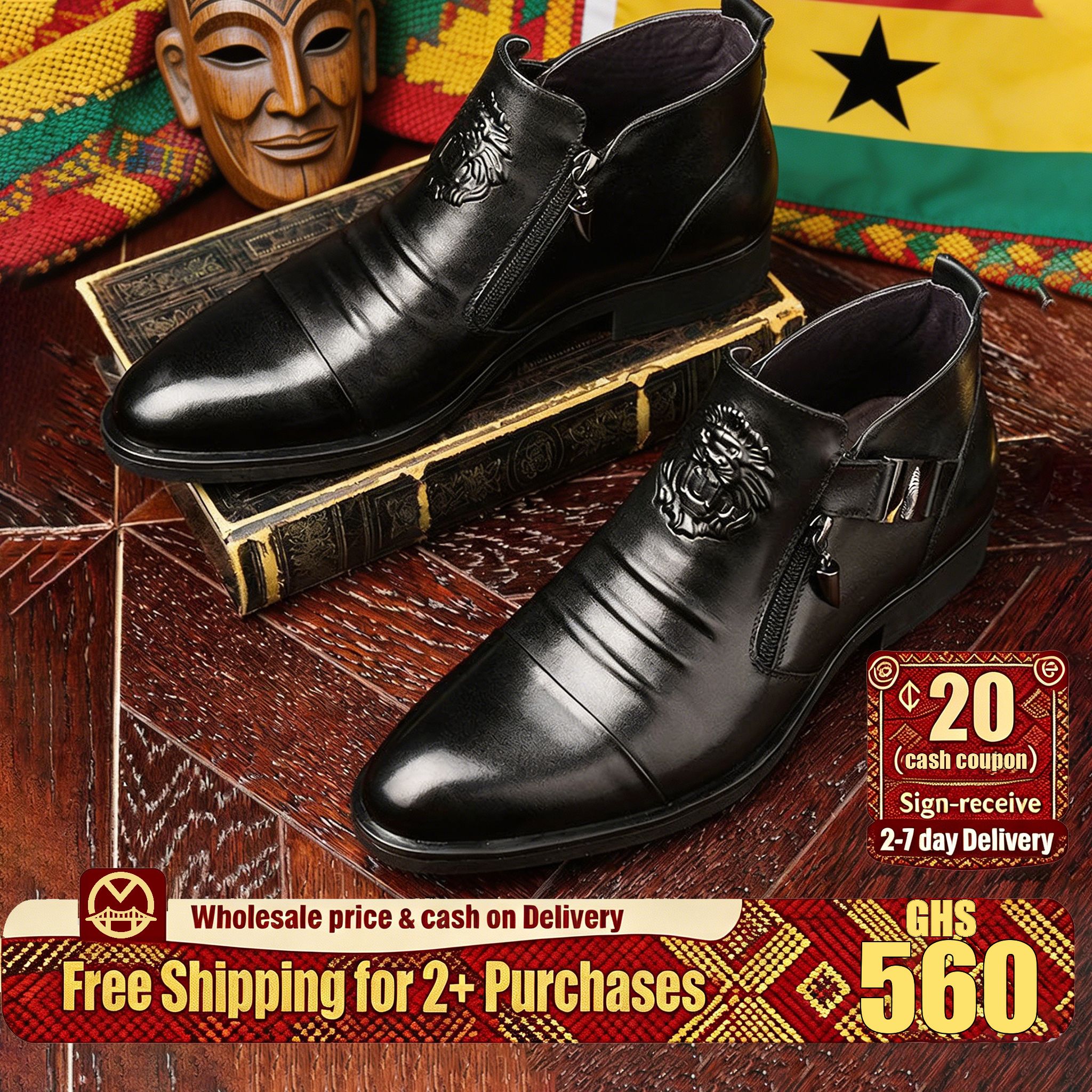 🔥Ghana -Lion Badge Zipper Ankle Boots🔥Free Shipping for 2+ Purchases-DW054