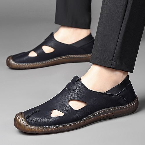 Summer breathable hole-shaped shoes with anti-slip and breathable leather for men