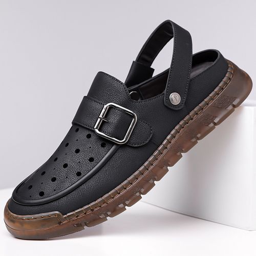 New men's perforated slip-on shoes, hand-stitched with fine lines, breathable sandals