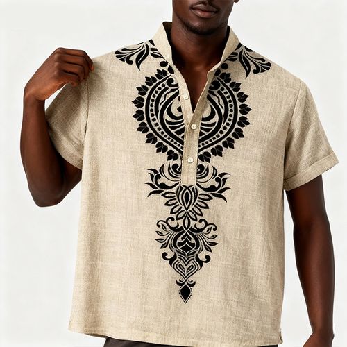 0928Flax-colored printed short-sleeved topYML-003