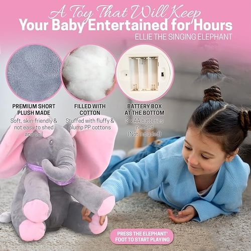 Ellie the Elephant - Musical Hide-and-Seek Elephant Toy - Interactive Plush Animal with Moveable Ears for Babies - Hide-and-Seek Fun