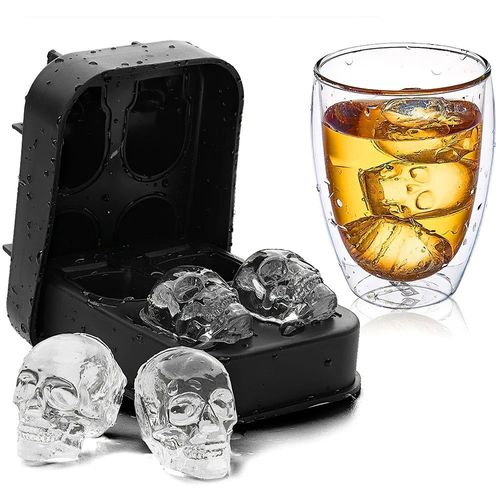 ☠️Skull Shaped Silicone Ice Cube Mold, Freezer Mold with Lid, Funnel, Reusable, for Baking, Chocolate, Candy, Resin, Halloween