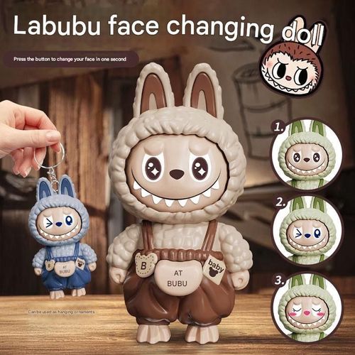 🔥2-pack: popular Labubu face-changing keychain doll pendant decompression toy