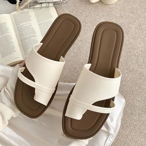 Slip-toe sandals for women in summer, fashionable Roman style, simple retro flip flops, non-slip and versatile outdoor sandals, EUR: 37-38