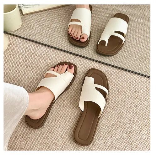 Slip-toe sandals for women in summer, fashionable Roman style, simple retro flip flops, non-slip and versatile outdoor sandals, EUR: 37-38