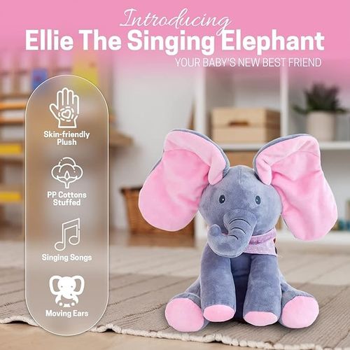 Ellie the Elephant - Musical Hide-and-Seek Elephant Toy - Interactive Plush Animal with Moveable Ears for Babies - Hide-and-Seek Fun