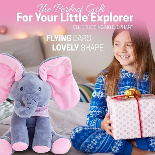 Ellie the Elephant - Musical Hide-and-Seek Elephant Toy - Interactive Plush Animal with Moveable Ears for Babies - Hide-and-Seek Fun