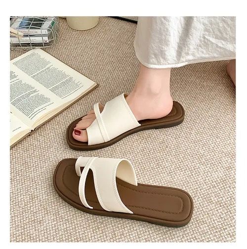 Slip-toe sandals for women in summer, fashionable Roman style, simple retro flip flops, non-slip and versatile outdoor sandals, EUR: 37-38