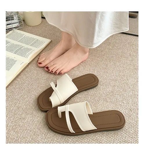 Slip-toe sandals for women in summer, fashionable Roman style, simple retro flip flops, non-slip and versatile outdoor sandals, EUR: 37-38