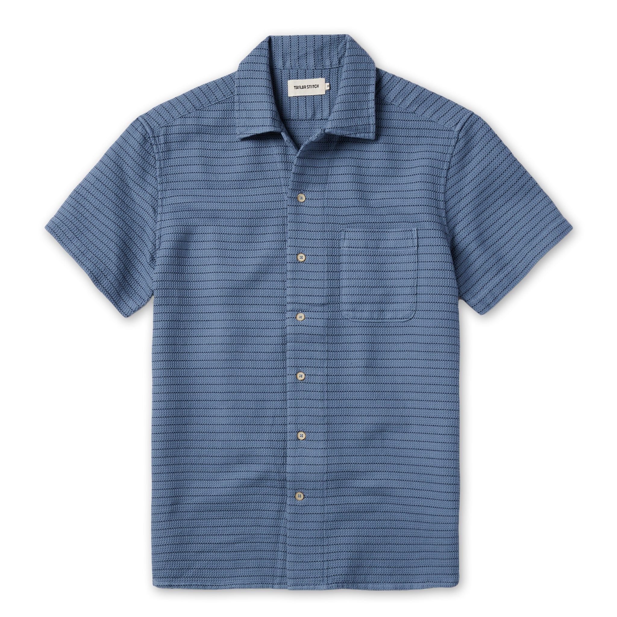 The Short Sleeve Hawthorne in Ocean Pickstitch Waffle