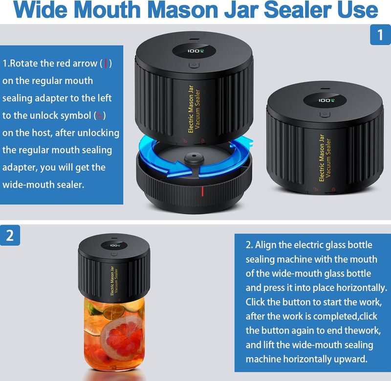 Vekzio Electric Mason Jar Vacuum Sealer Kit for Wide Mouth and Regular Mouth Mason Jars