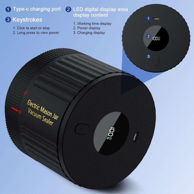 Vekzio Electric Mason Jar Vacuum Sealer Kit for Wide Mouth and Regular Mouth Mason Jars