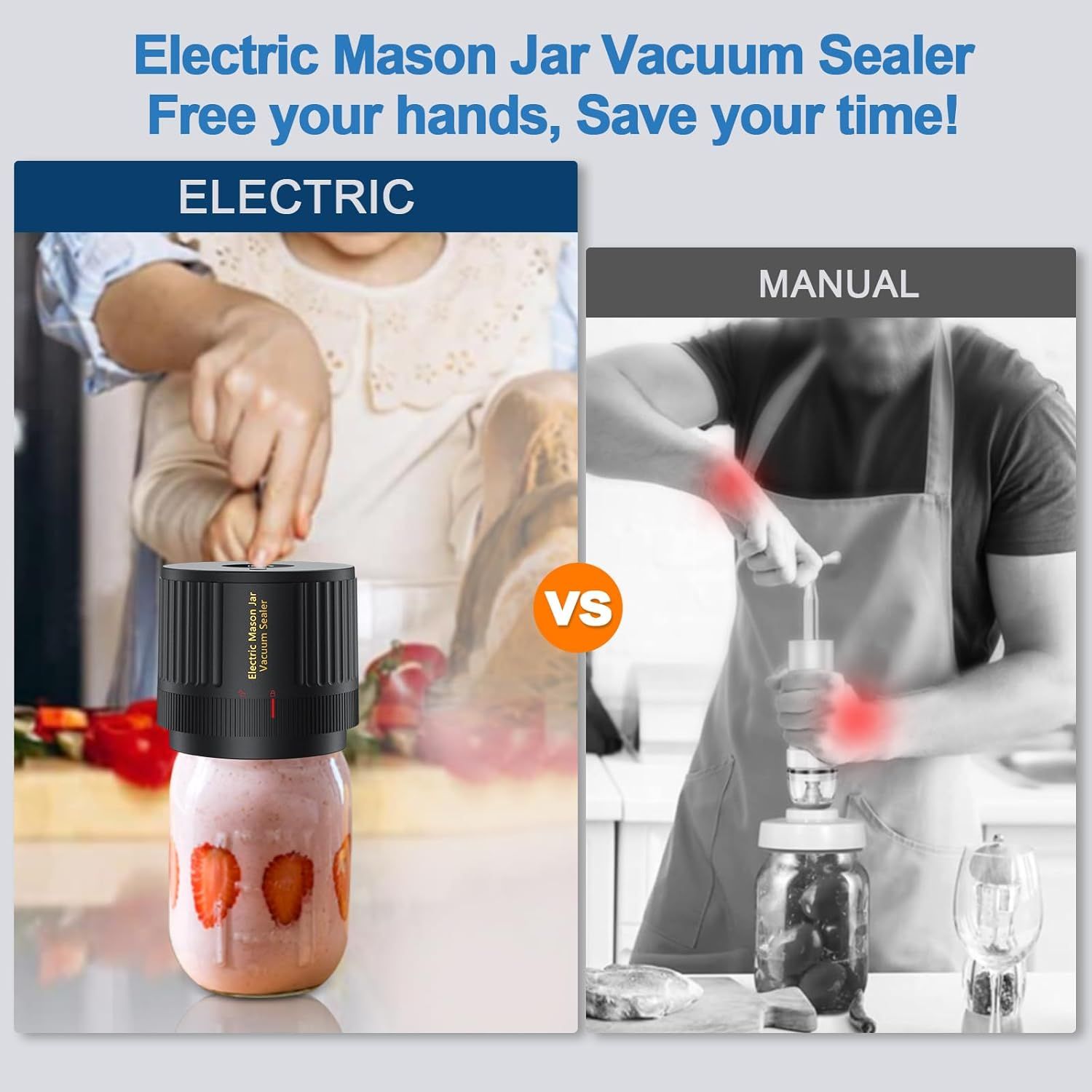 Vekzio Electric Mason Jar Vacuum Sealer Kit for Wide Mouth and Regular Mouth Mason Jars