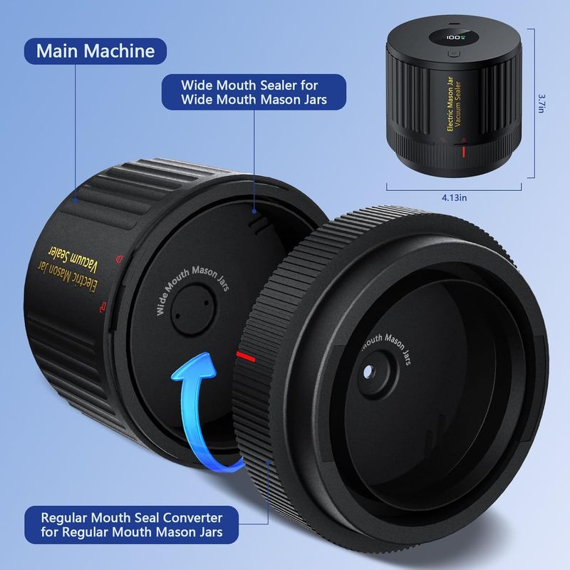 Vekzio Electric Mason Jar Vacuum Sealer Kit for Wide Mouth and Regular Mouth Mason Jars