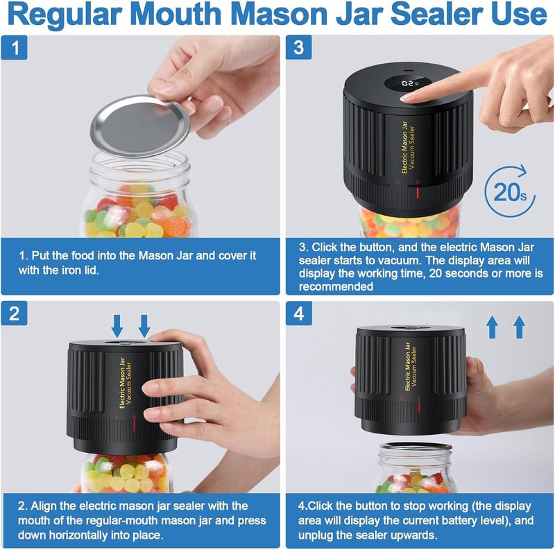 Vekzio Electric Mason Jar Vacuum Sealer Kit for Wide Mouth and Regular Mouth Mason Jars