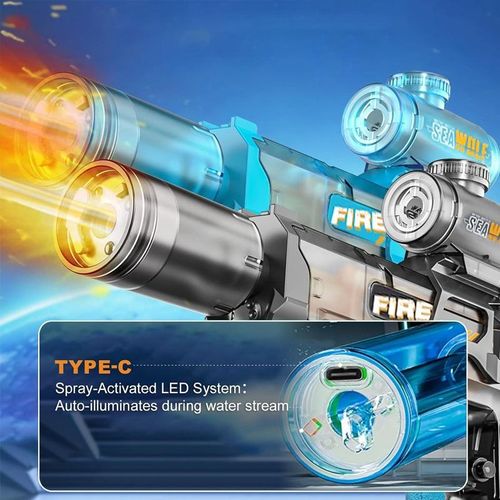 2025 New Model Firelight Ice Mouse Electric Water Gun High Capacity High Speed Recoil Rechargeable Children's Toy Water Gun