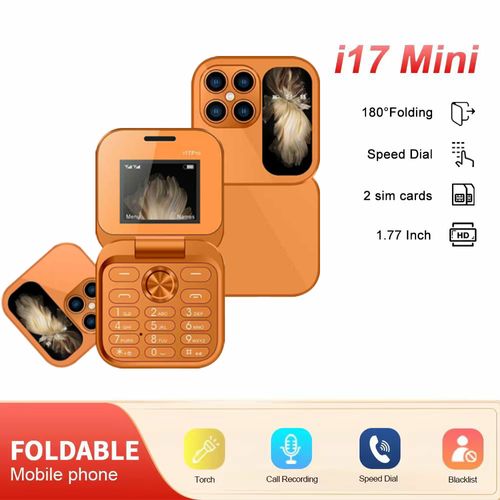 i17 Pro Orange Hot-Selling Flip Foldable Phone, Dual SIM, Dual Standby, Button Phone, Senior Phone, Backup, Multilingual