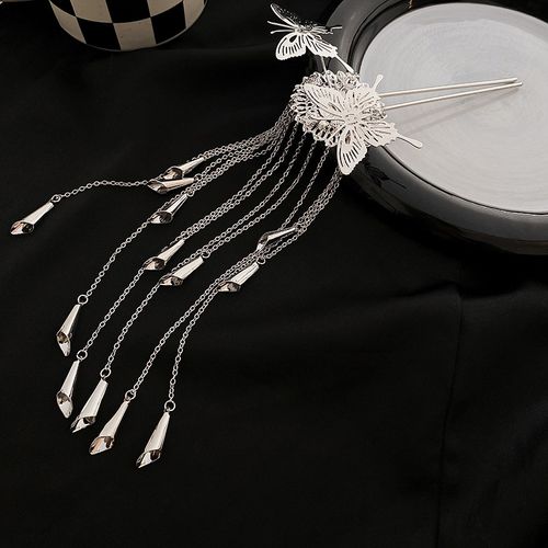 Chinese Retro Style Vintage Butterfly Flower Tassel Hairpin Handmade Metal Hair Stick Gift Hair Styling Tools Hair Accessories