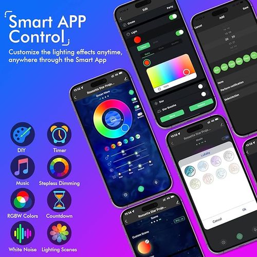 Rossetta Galaxy Projector, Bedroom Star Projector, Children's Night Light with Bluetooth Speaker, Bluetooth Speaker, Timer and Remote Control, Room Decoration for Girls, Boys, Adults, Holidays, and Birthdays